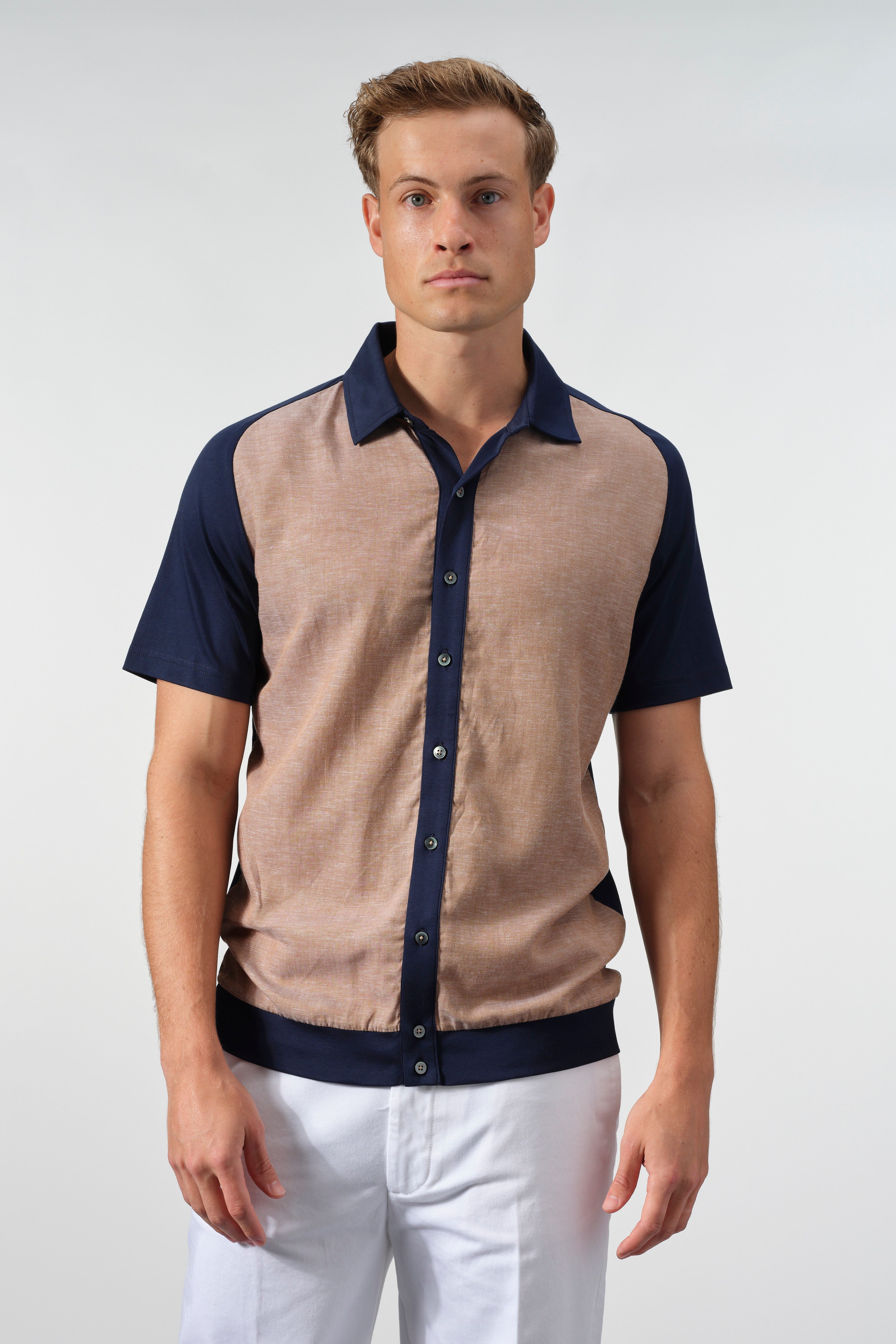 SetaTouch Linen-Tencel Colorblock Polo Shirt - Image 7