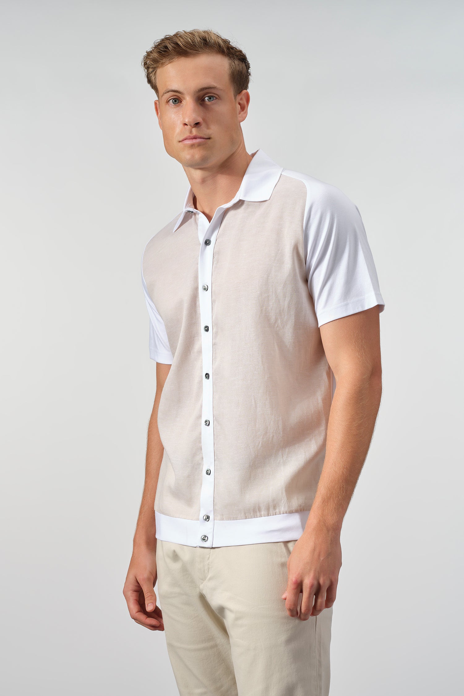 SetaTouch Linen-Tencel Colorblock Polo Shirt - Image 3