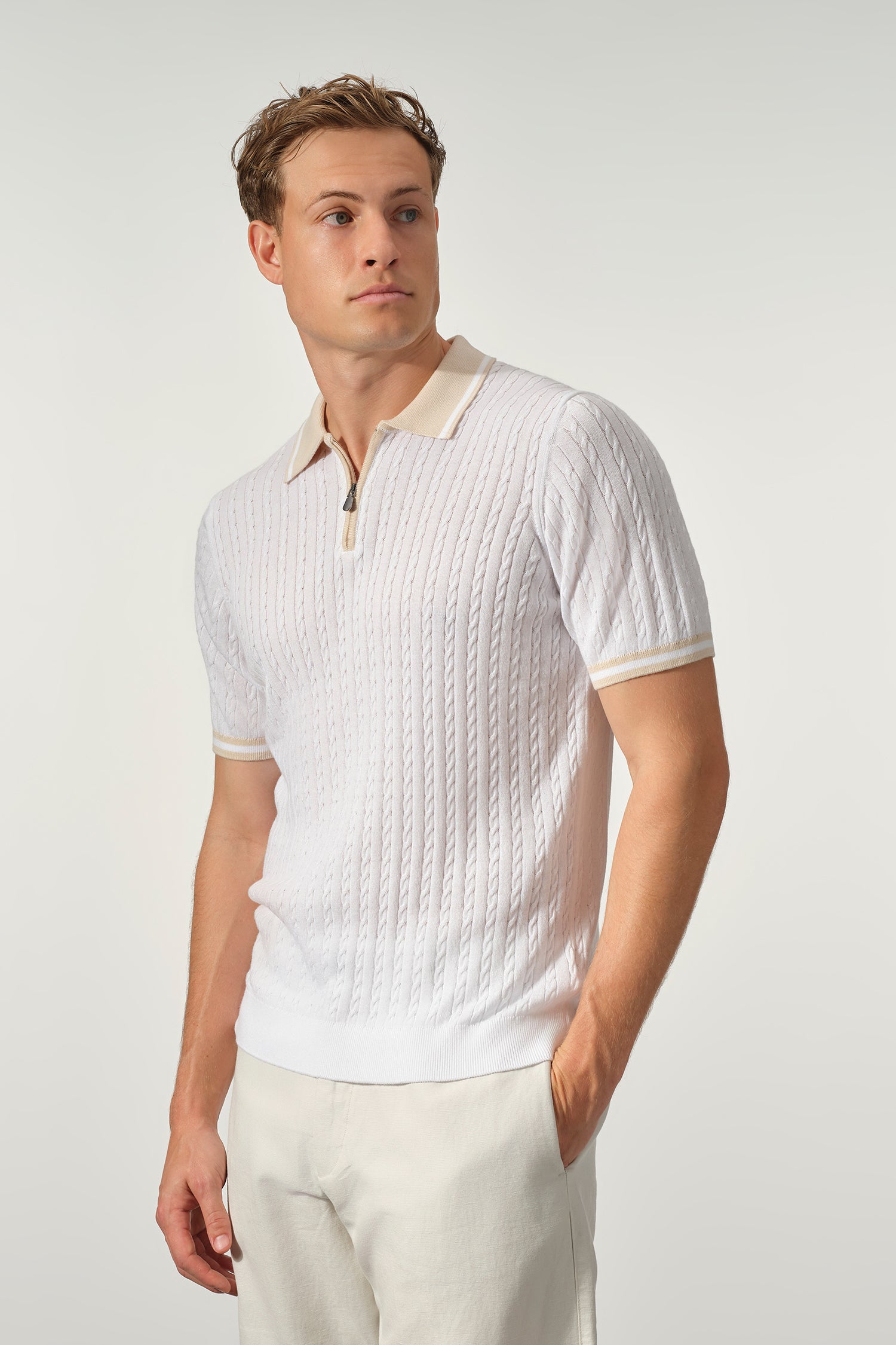 Cable Knit Zip Polo - Image 3