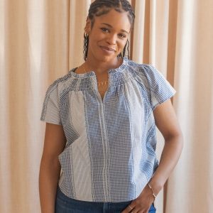 Marcie Gingham Blouse- Navy