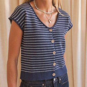 Rory Striped Knit- Navy