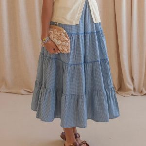 Gingham Tiered Midi Skirt