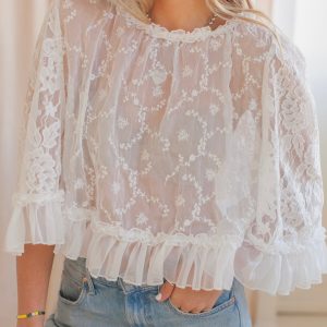 Lace Cape Blouse - White