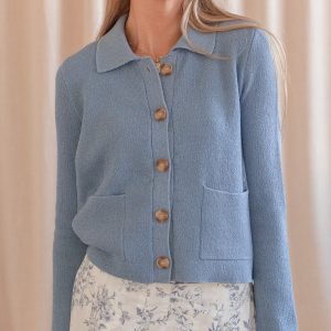 Tia Collared Cardigan- Blue