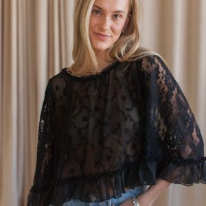 Lace Cape Blouse - Black