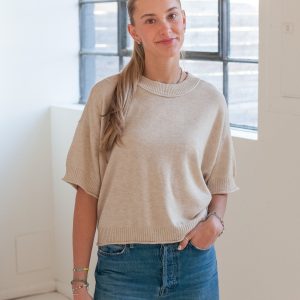 Lilliana Short Sleeve Knit- Oatmeal