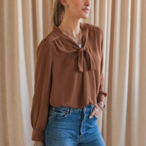 Remi Bow Blouse- Brown