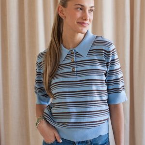 Ayla Striped Polo- Blue