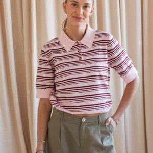 Ayla Striped Polo- Pink