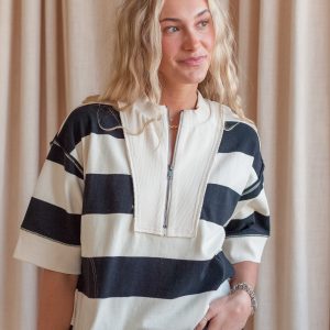 Rugby Striped Half-Zip Top