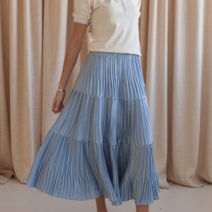 Ice Blue Pleated Midi Skirt