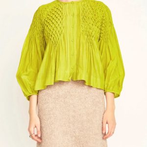 Mirth Ynez Hand Smocked Blouse in Citronelle