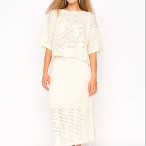 Mirth Lokaro Pointelle Skirt in Bone