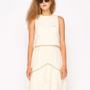 Mirth Santanyi Tank in Lime Jamdani